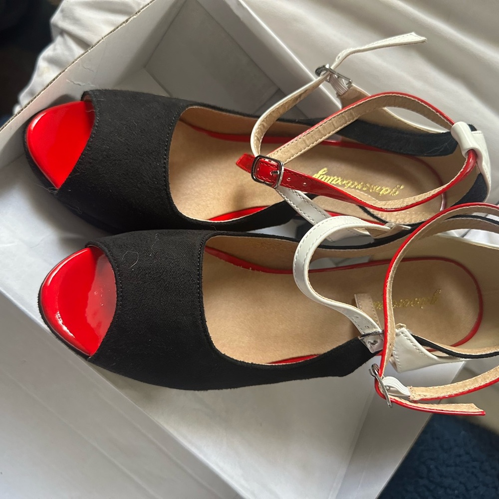 Suede, double strapped ankle heels